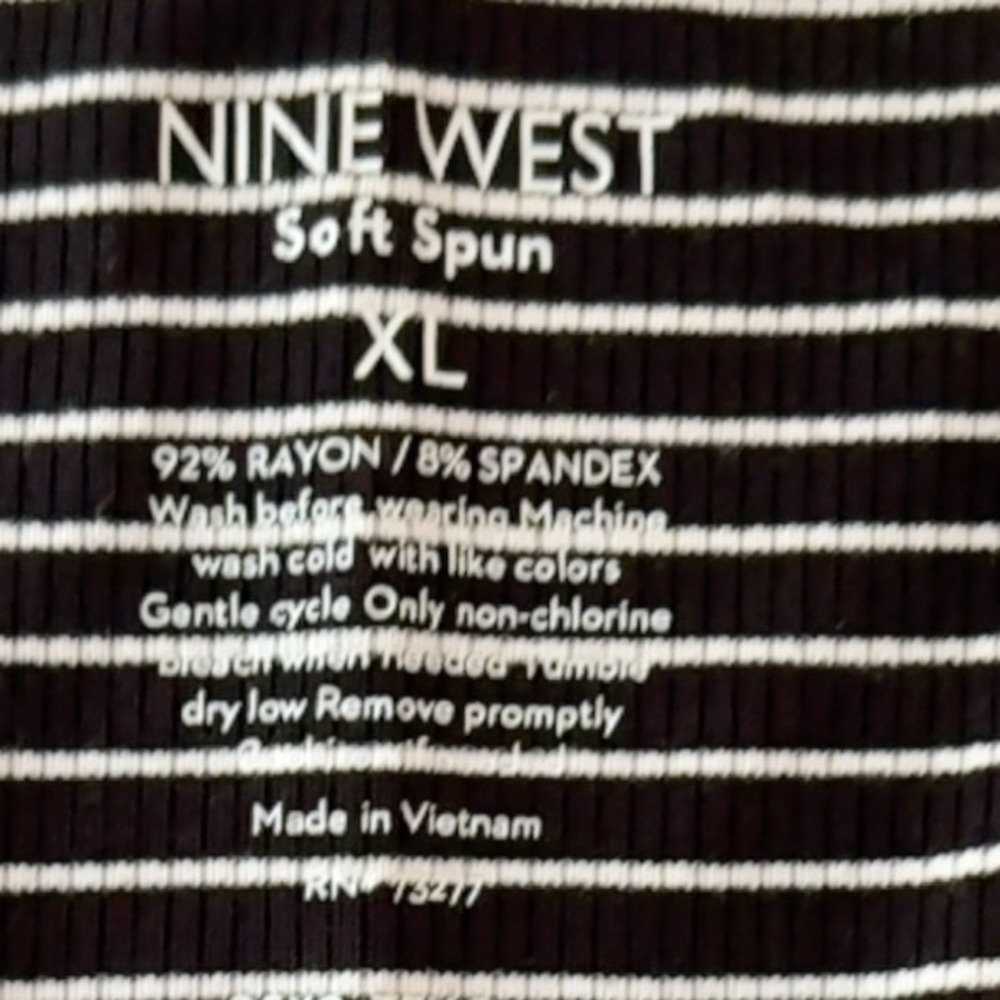 Nine West Tank Top Women XL Black New Striped Soft Spun Scoop Neck Ribbed Tank - Picture 6 of 8